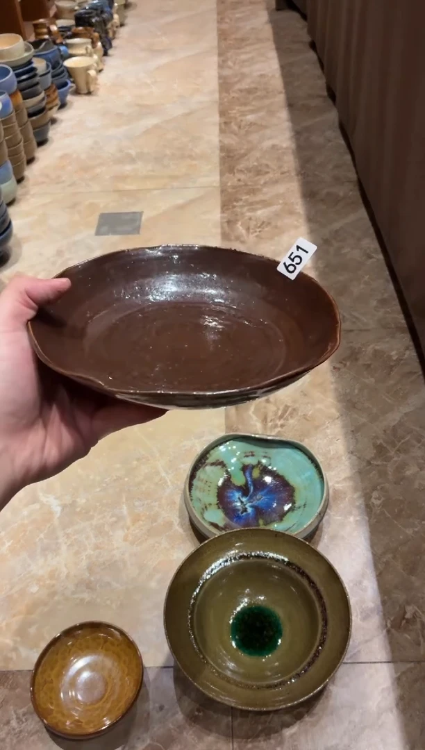 瓷片星*651微瑕棕粗陶手工盘1个