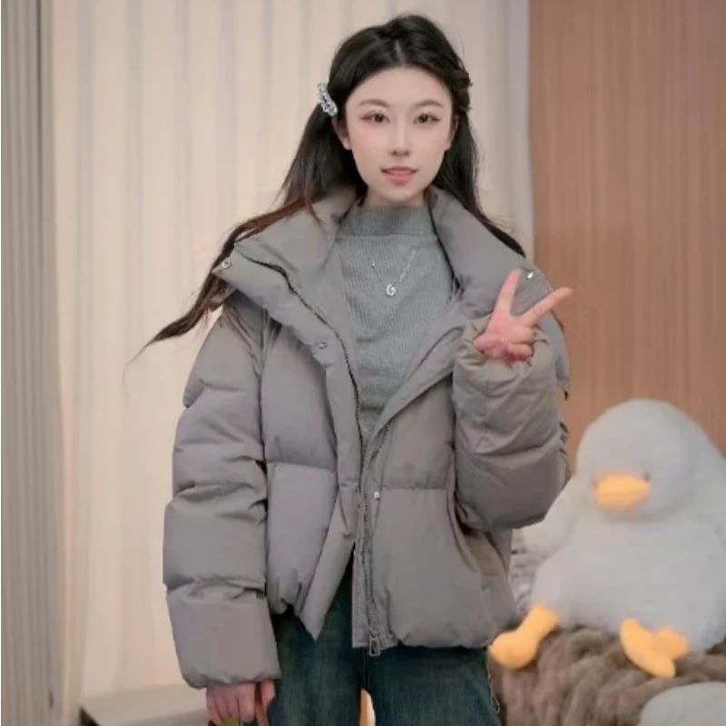 泡芙羽绒服短款宽松型厚款网红冬季保暖简约宽松女士羽绒服
