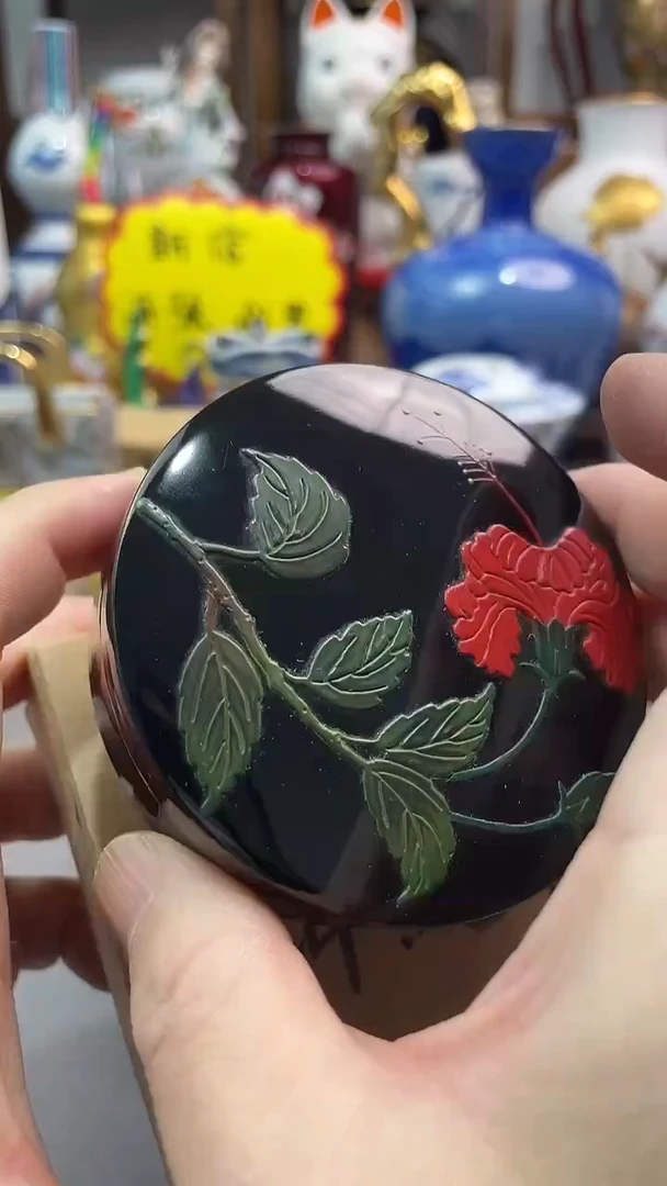 瓷片琉球实木香盒