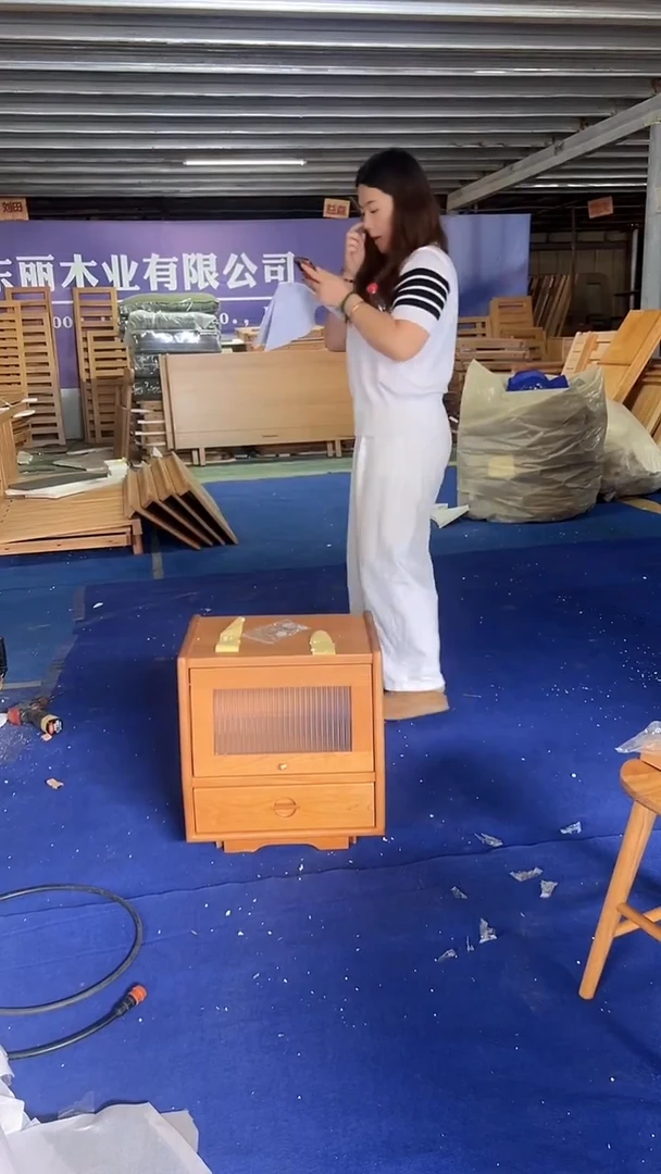 木高脚款实木樱桃木床头柜海浪床头柜