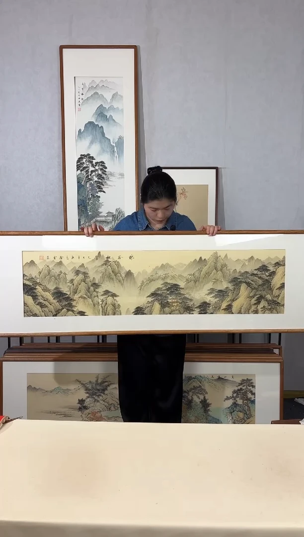 国画手绘*林谷松舍*52*172cm带框发货