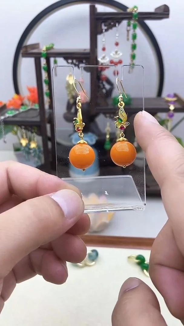 14K金镶嵌蜜蜡耳饰97号