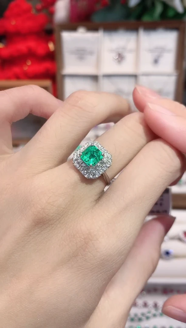 铂Pt900镶嵌戒指祖母绿1.65ct/天然宝石/七天无理由