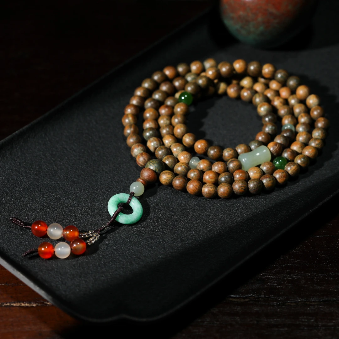 【意婵】《一念浮华》6mm天然缅A翡翠108珠精品天然绿檀-906778