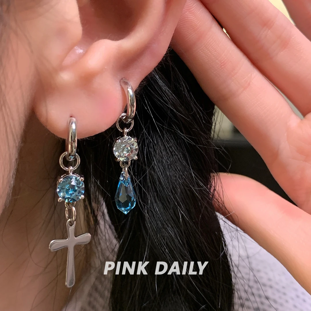 合金锆石耳饰 Pink Daily十字架水滴华子耳坠女夏天粉色高级感