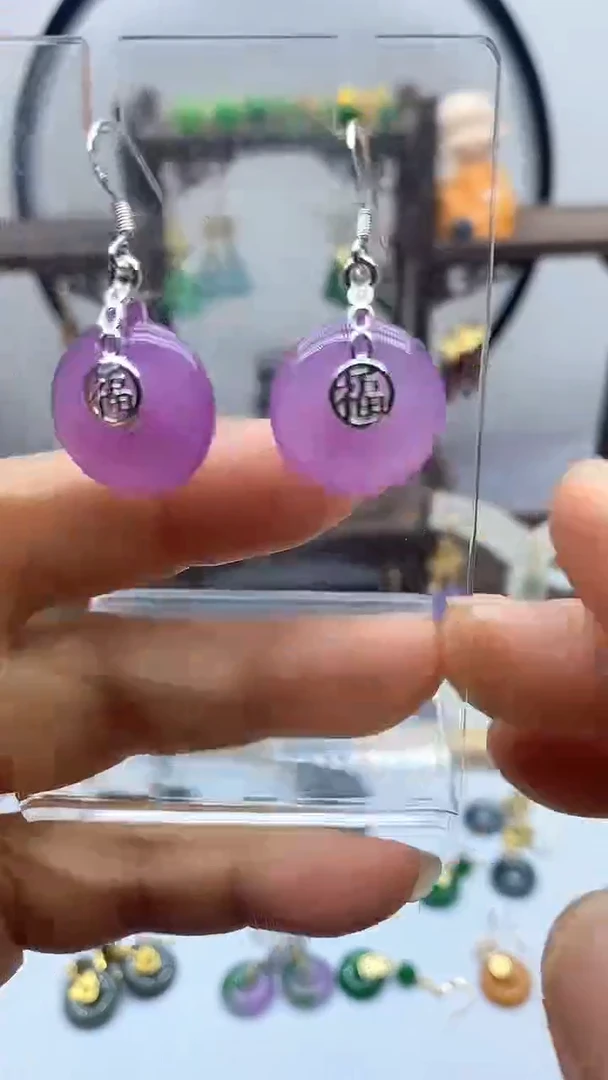 石英质玉（非洲翠）14K金镶嵌耳饰300