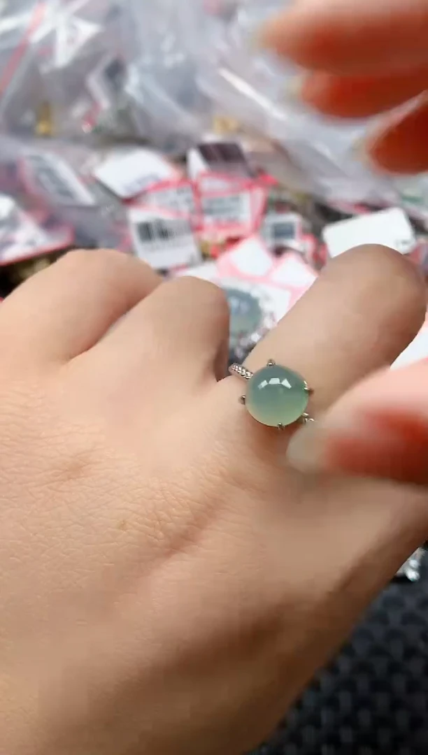 银S925镶嵌戒指翡翠天然A货缅甸翡翠