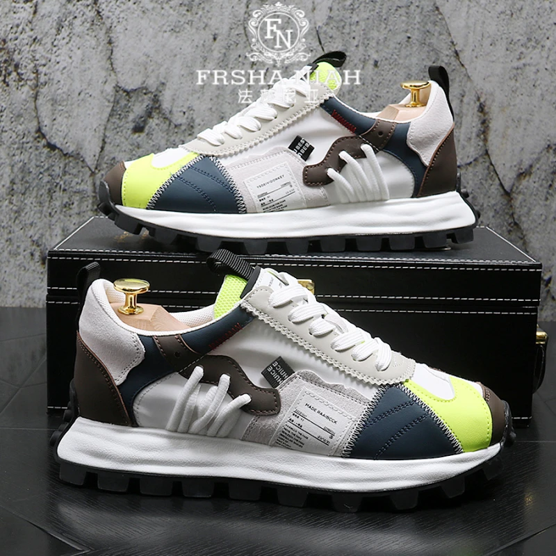 法莎尼亚休闲鞋薄款拼色透气秋季平底时尚休闲鞋跑步韩版潮流男鞋