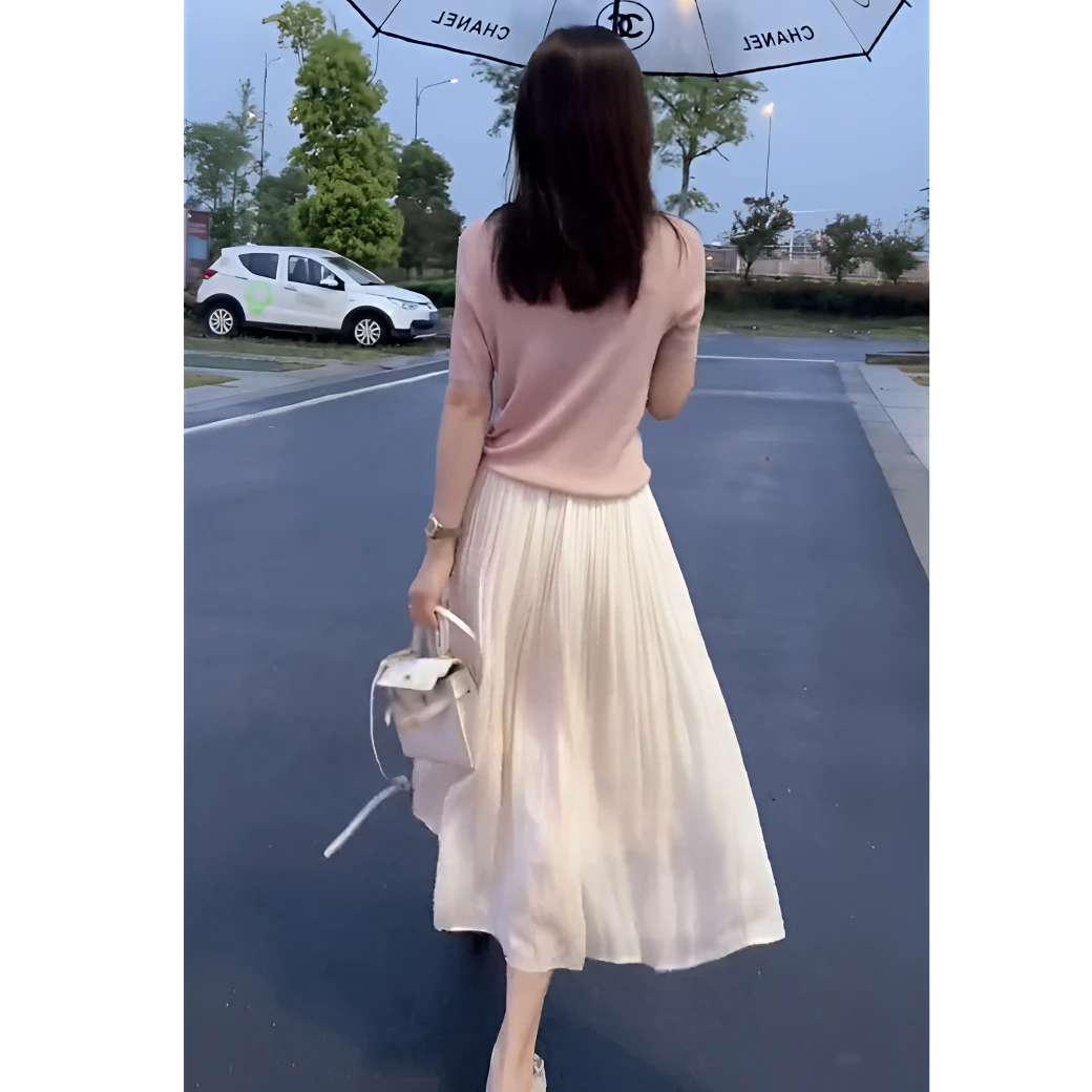 流光纱半身裙女夏季2025大码中长款百搭显瘦气质伞裙子仙女百褶裙