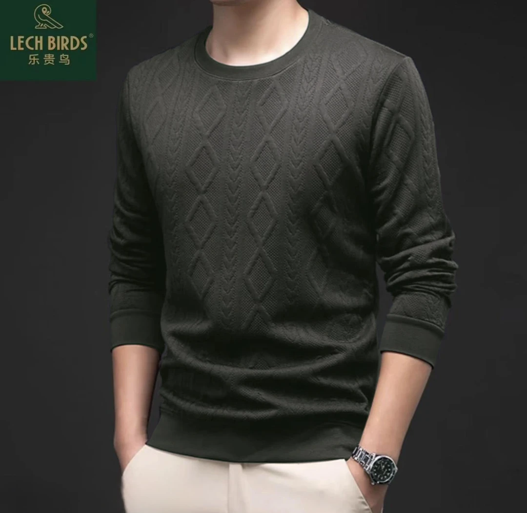 乐贵鸟2025春秋男士时尚休闲百搭圆领男装卫衣外穿潮流提花男款H9