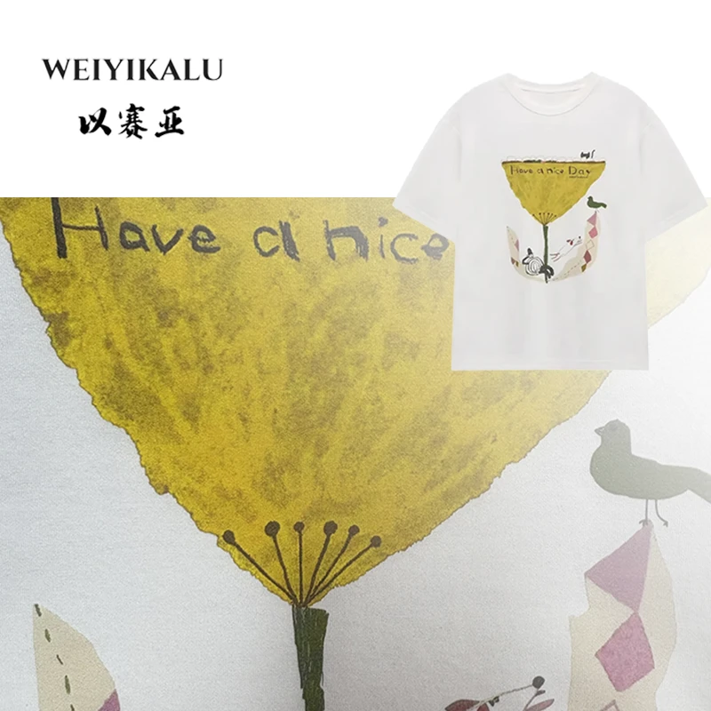 以赛亚 夏至未央 25年夏日舒适高级感印花减龄休闲短袖T恤女 5006