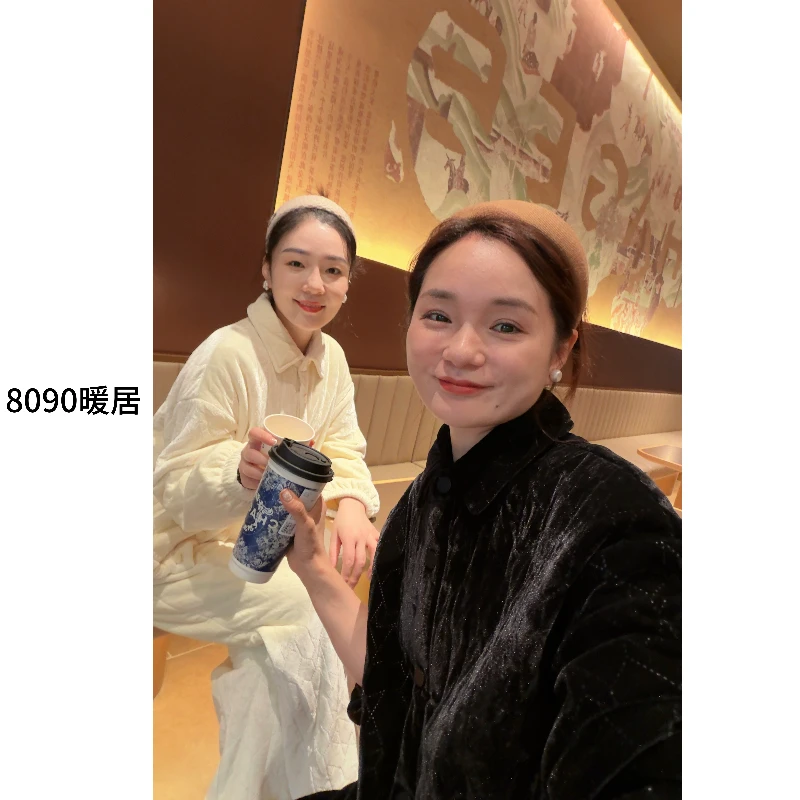 8090【泡芙丝绒】翻领丝绒菱形格加绒两穿套装新款设计NJ-25003