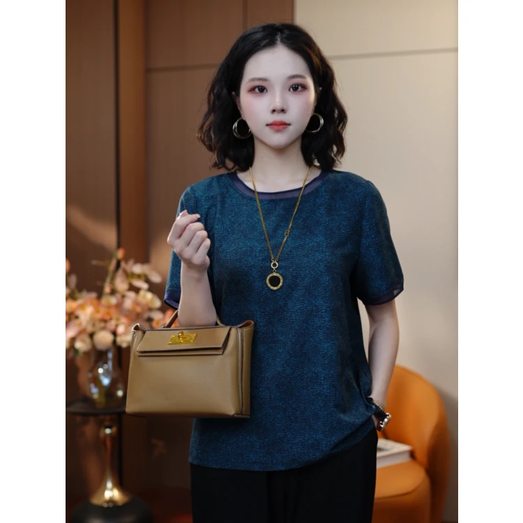 水绿山青m-夏季新款高贵轻奢休闲洋气高级女士百搭时尚T恤上衣