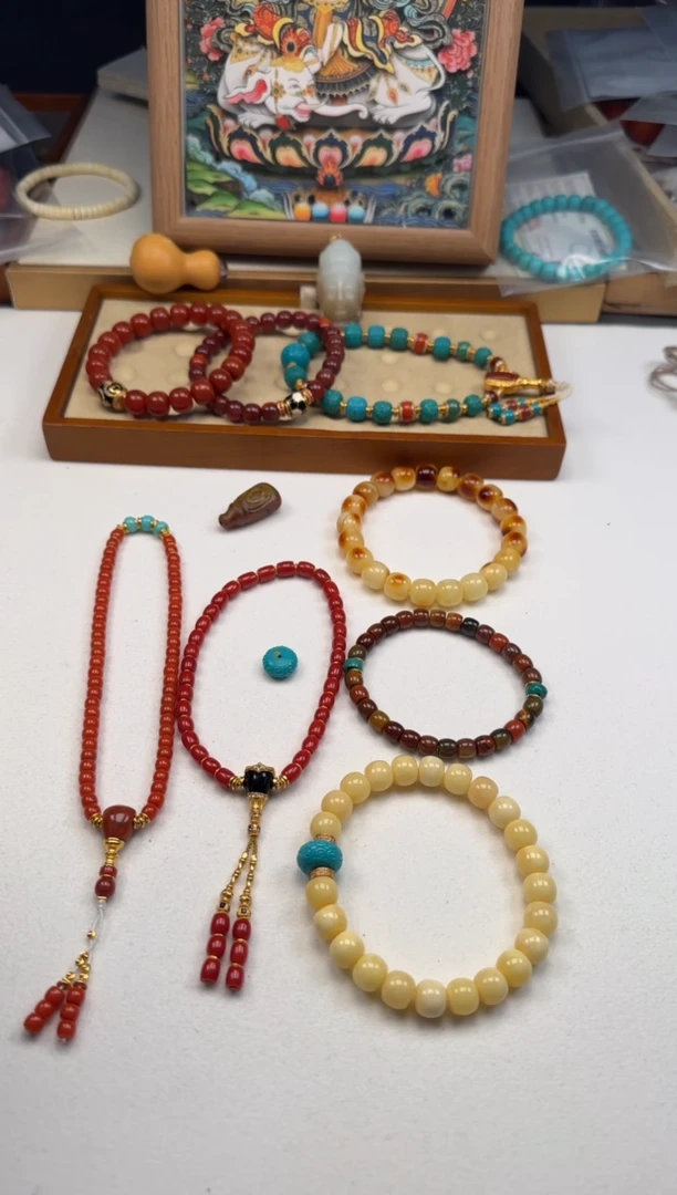 裸石蜜蜡18K金镶嵌烟***～手串手串