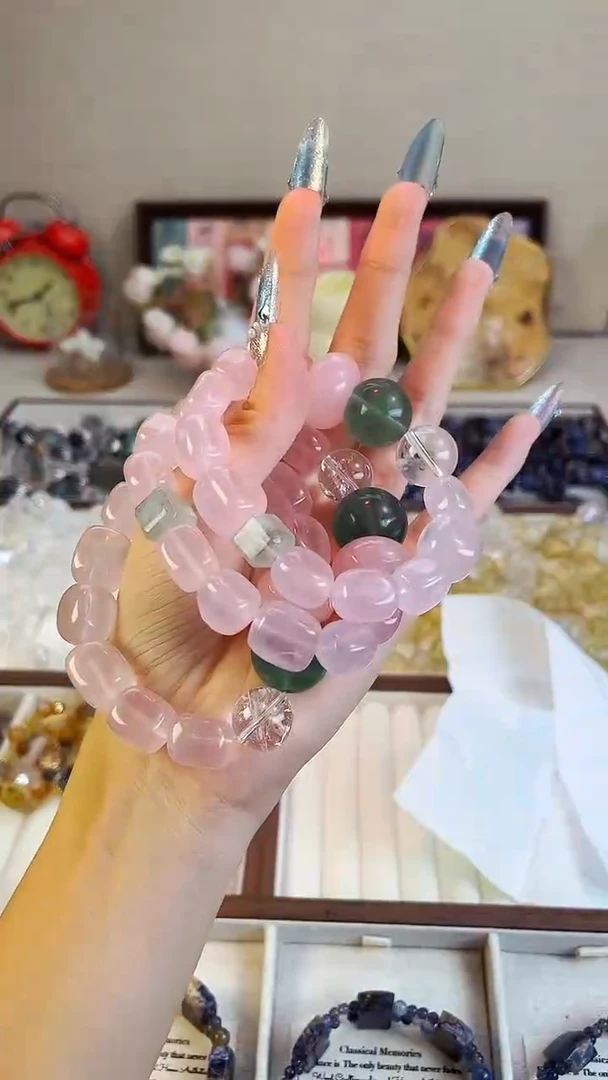 水晶手链合金粉晶糖豆，粉晶糖豆