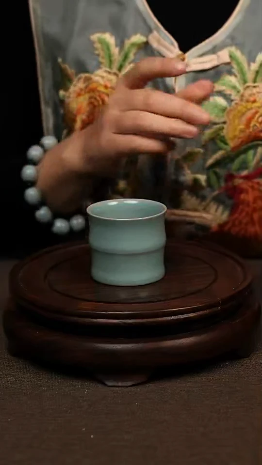 瓷片仿古釉全手竹节杯70ml 精装