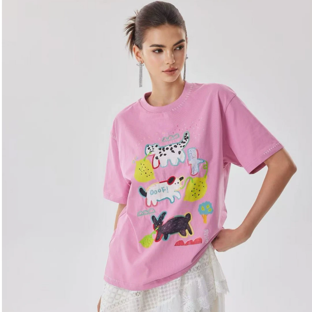 OooF！Yang彩色绣花T恤