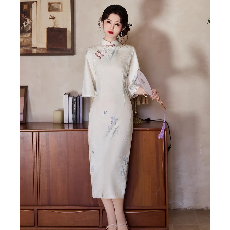 【亭亭玉立】中国风复古气质传统款旗袍新中式日常旗袍双层衣长115
