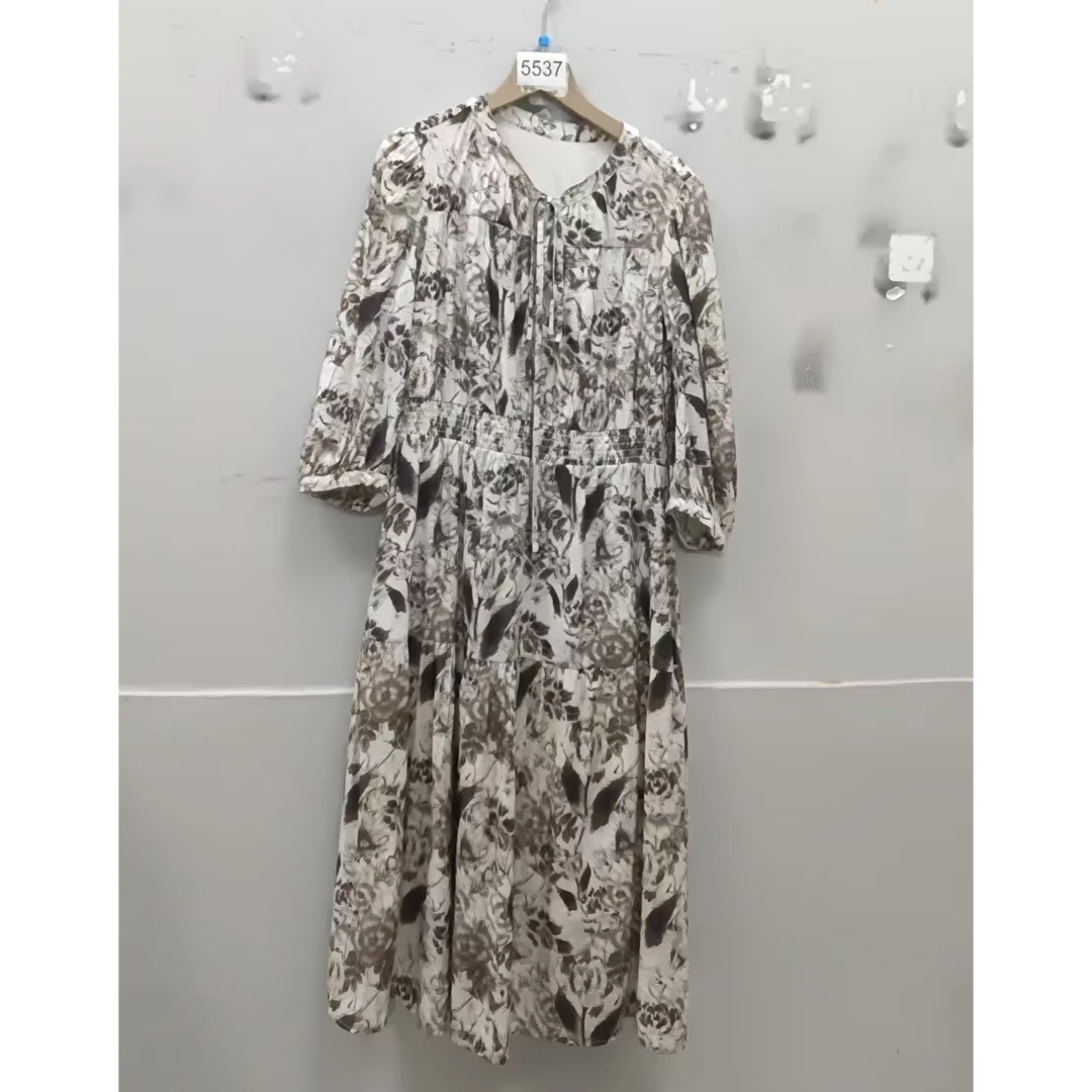 潮流拼接印花裙子吸汗女装夏季休闲连衣裙简约风风景5537