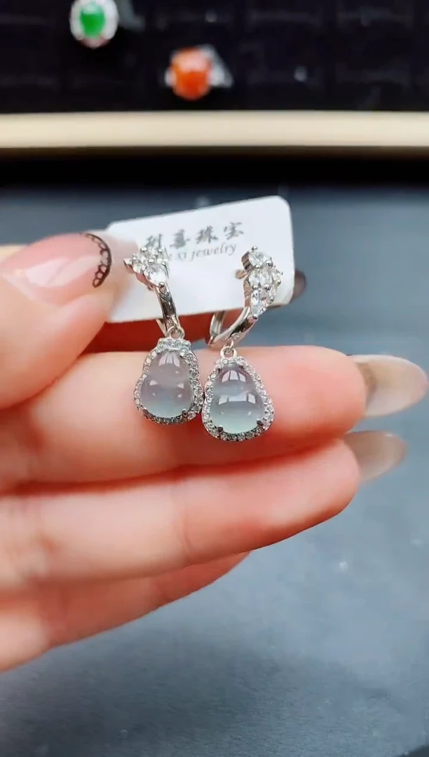 翡翠银S925镶嵌耳饰580550