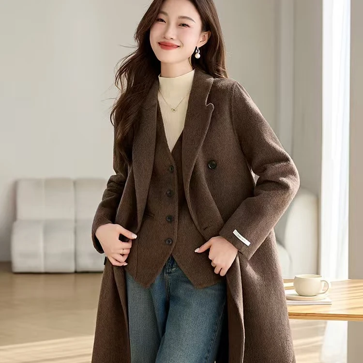 【天天专属】绵羊毛大衣秋冬韩版中长款女双面呢大衣时尚双排扣