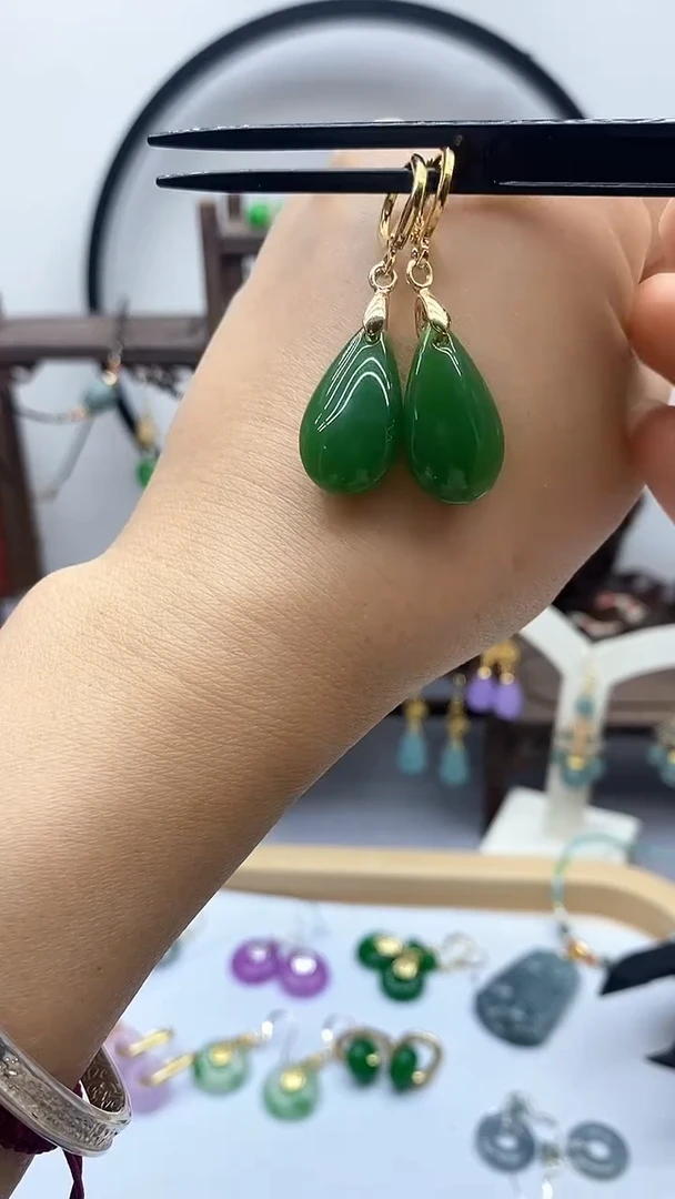 和田玉14K金镶嵌耳饰57