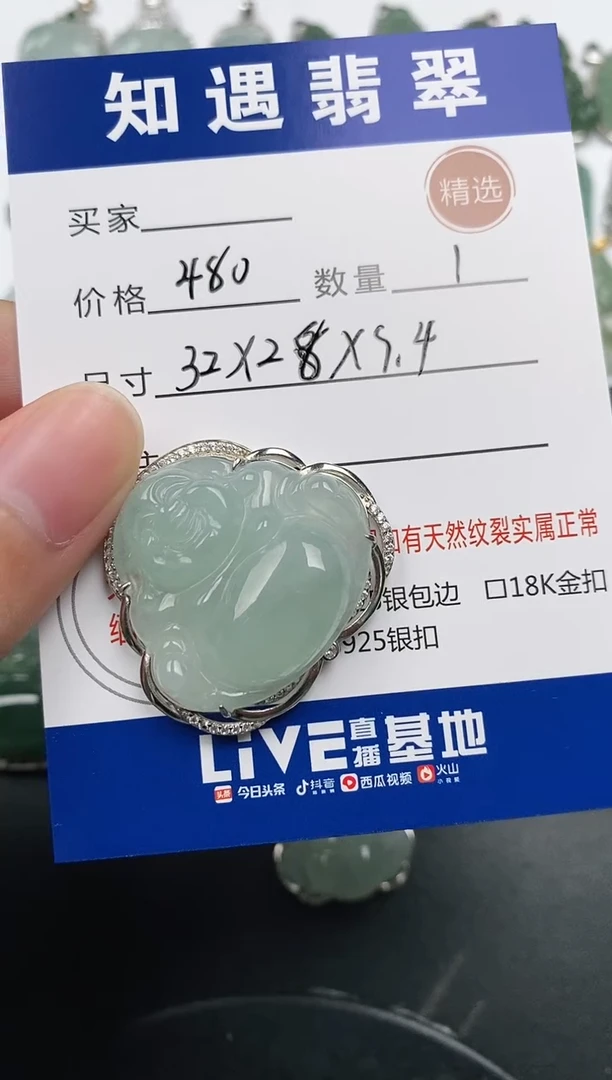 颈饰银S925镶嵌翡翠挂件