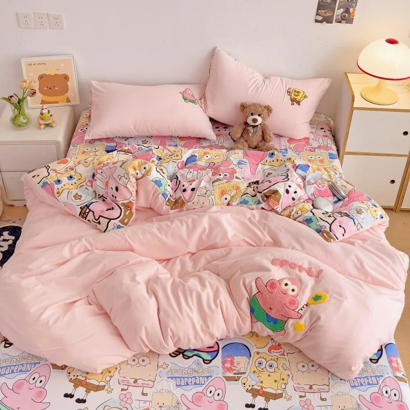 【春夏新款双面可用】卡通可爱公主风被套四件套学生宿舍床上用品