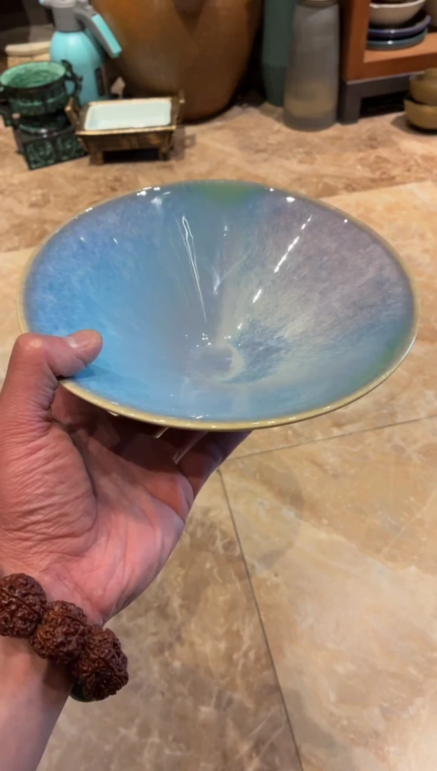 瓷片8寸窑变蓝紫斗笠面碗（福利款）