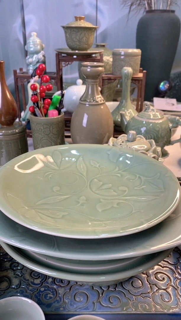 耀州窑特价】8英寸】2个】玉兰圆盘000005