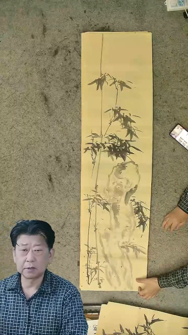 国画四尺对开  墨竹条屏 34*138cm