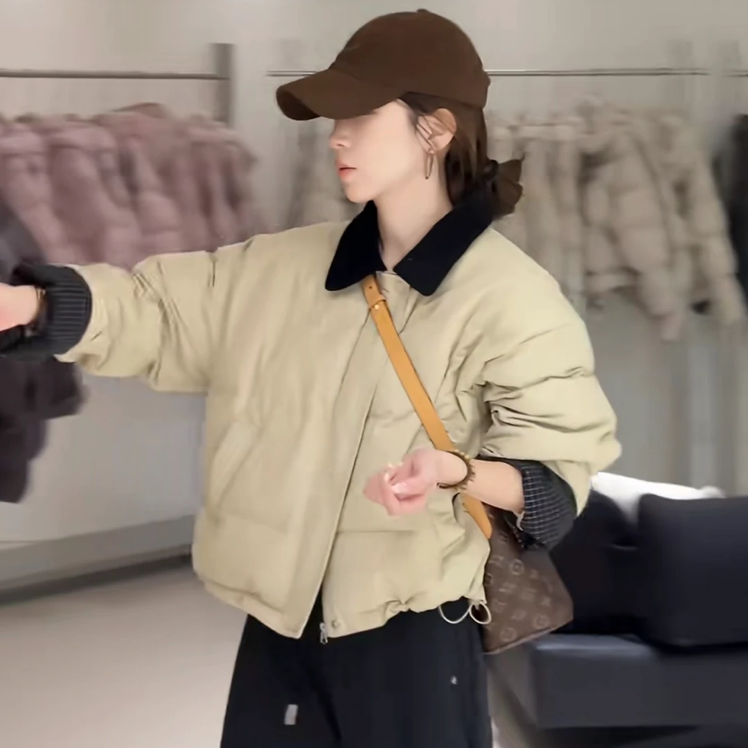 保暖拼接常规款宽松翻领棉服棉衣冬季加绒外套潮流短款百搭加厚