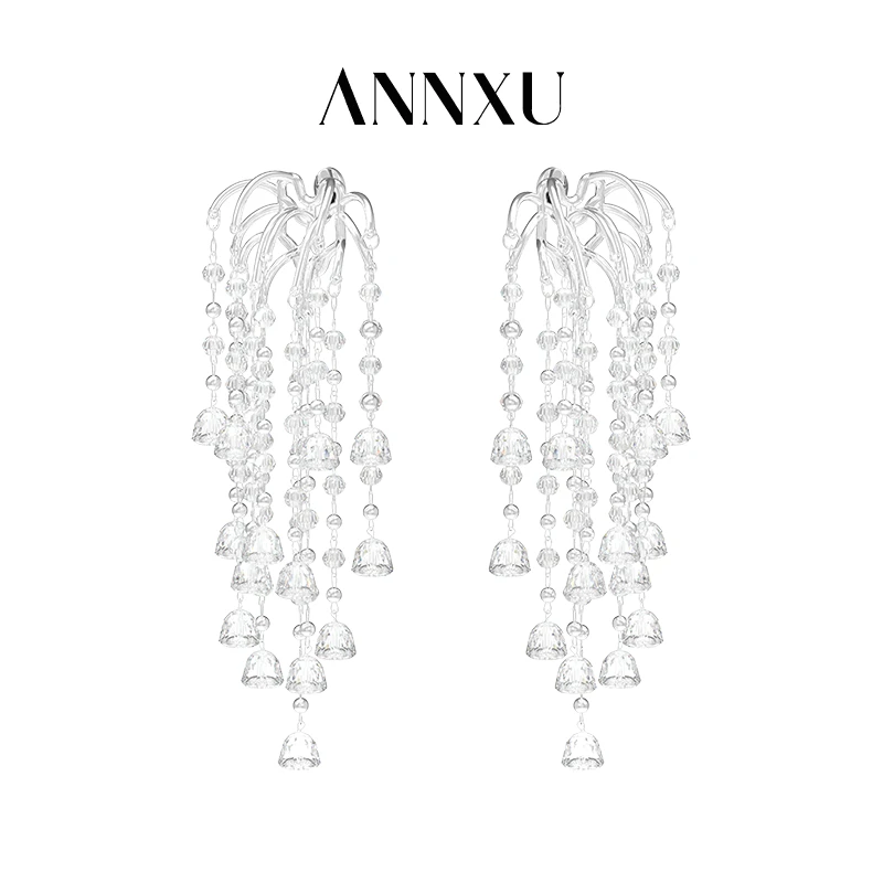 ANNXU 铜合金琉璃耳饰 铃兰系列铃兰花丛流苏耳钉耳饰