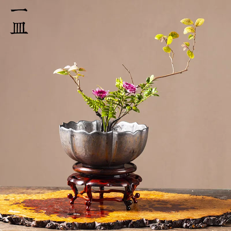 莲花碗中式日式禅意花道剑山插花器皿花器小源流池坊花艺软装空间