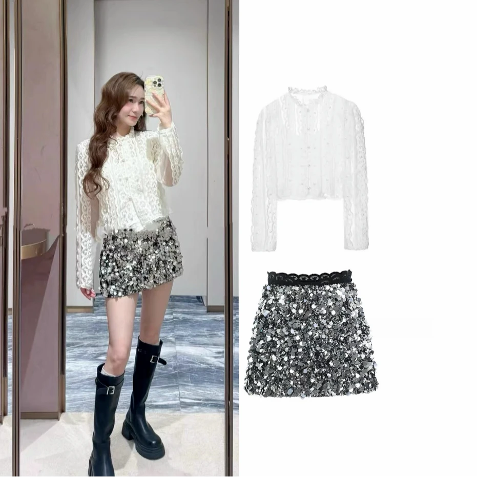 姐魅定制 《LFM花样年华》重工新款蕾丝白色衬衣