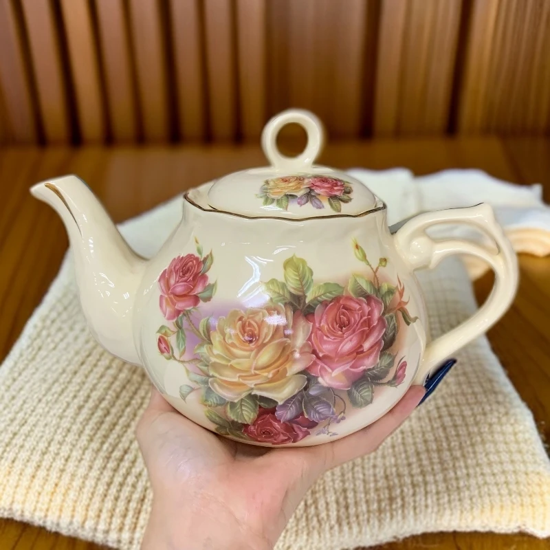 老镇玫瑰象牙黄红黄玫瑰茶壶1000ml