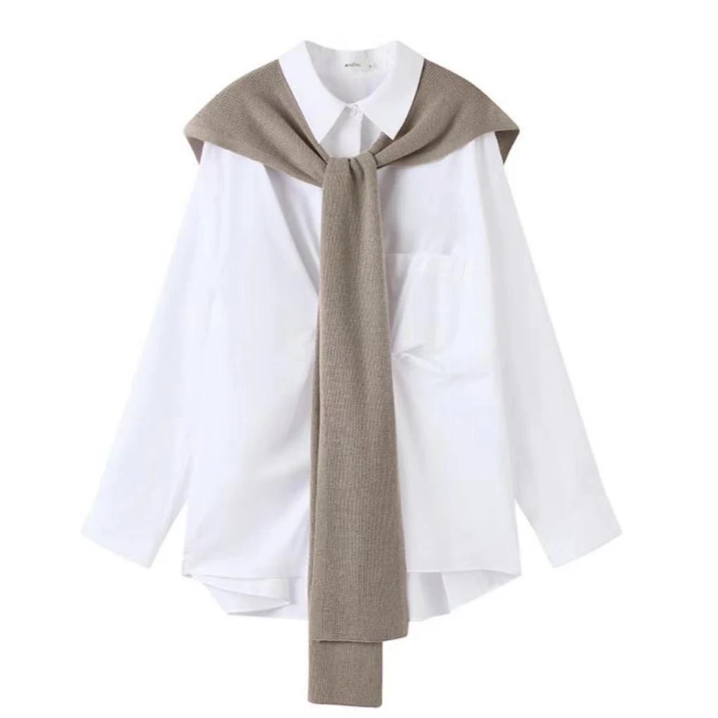 AVVENN   25早秋假两件披肩白色显瘦时尚防风薄款纯色