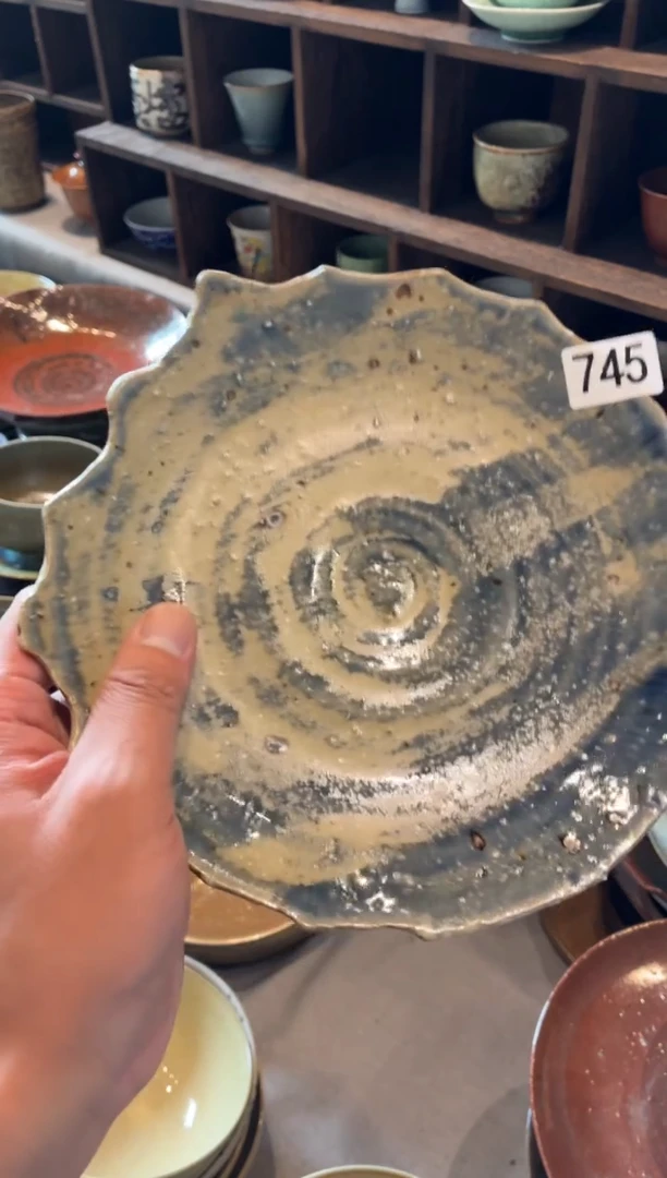 瓷片H*745 窑变灰蓝手工盘1个