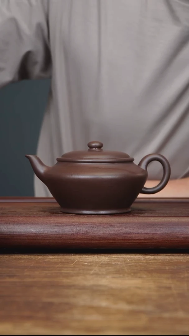 茶壶紫砂380ml 正高作品 虚扁 紫泥