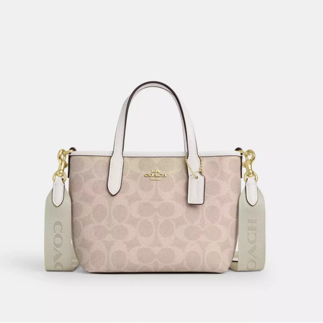 COACH/蔻驰预售City Mini沙黄拼白色单肩手提托特包斜挎包