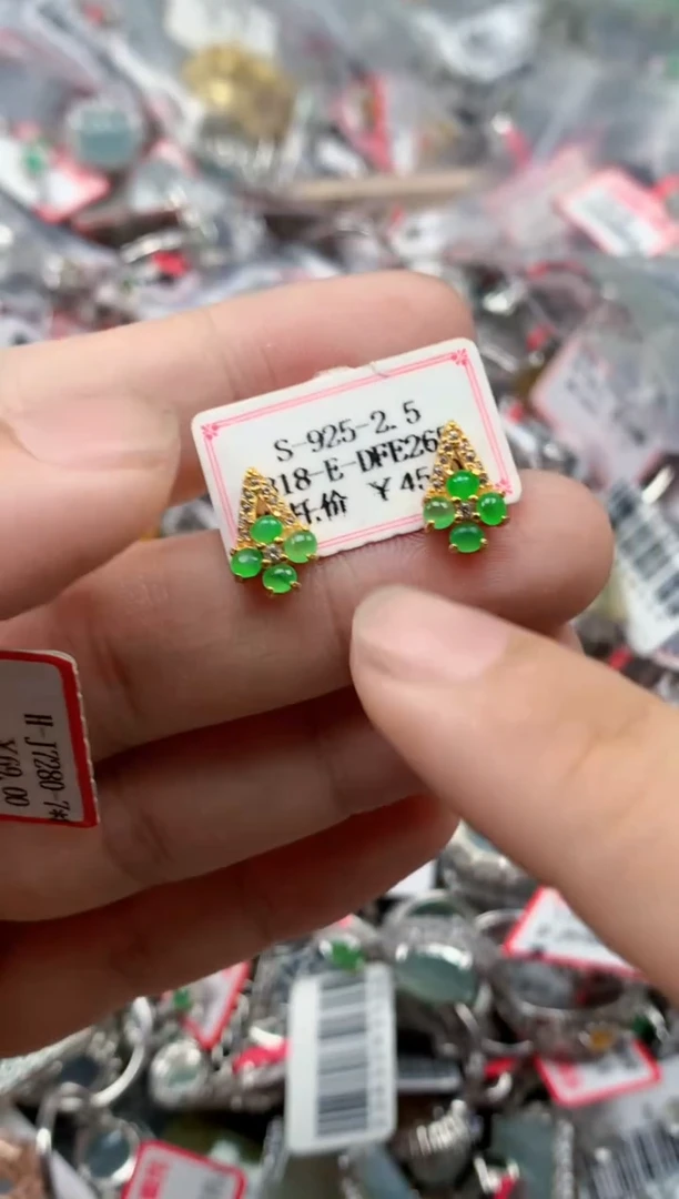 银S925镶嵌戒指翡翠天然A货缅甸翡翠