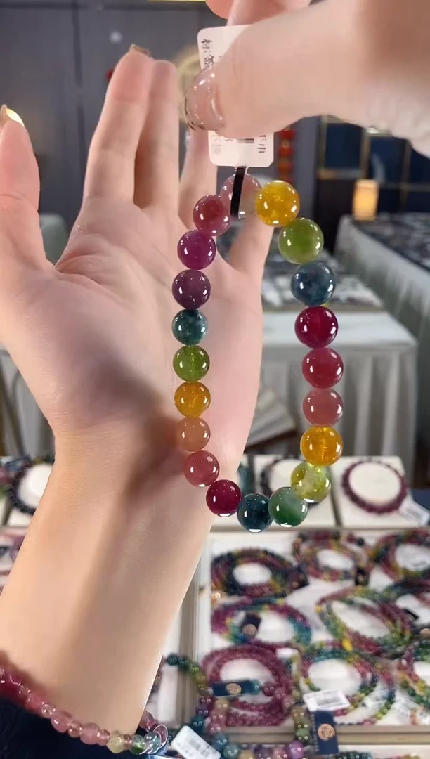 未镶嵌老矿碧玺色标彩虹单圈手串9mm+碧玺dan多样性发货一条