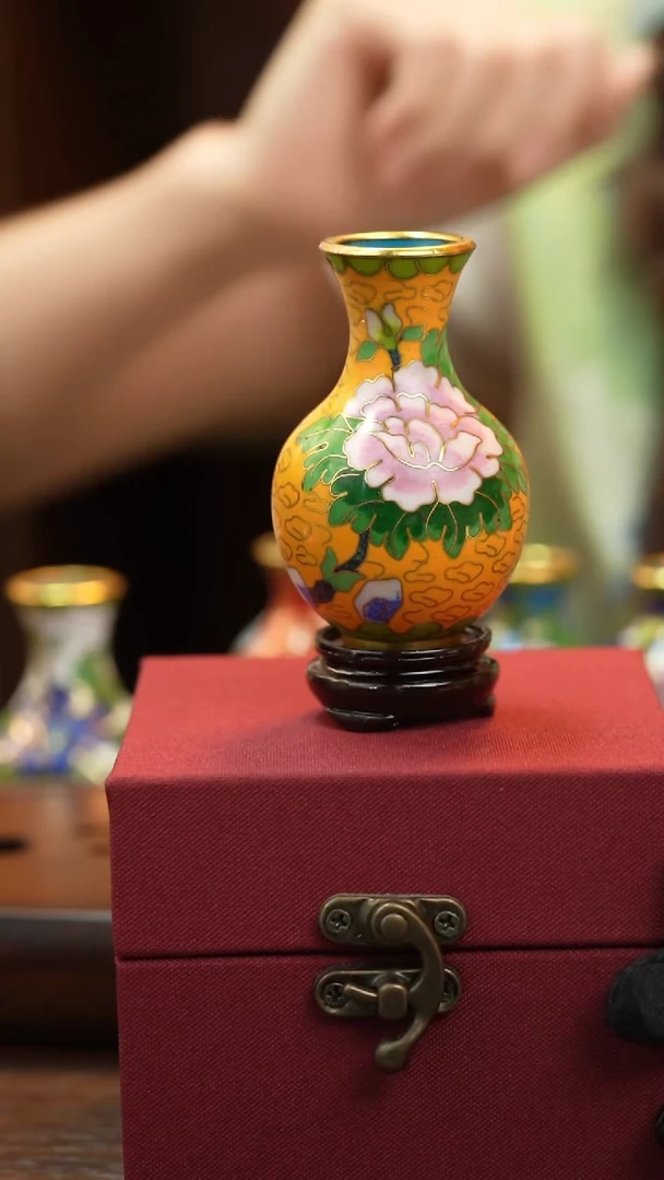 手工艺品琉璃景泰蓝紫铜花瓶  含底座礼盒顺丰包邮