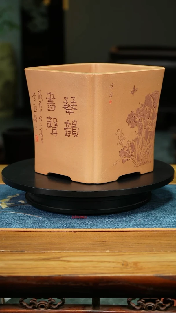 紫砂花盆阿*精品兰花微