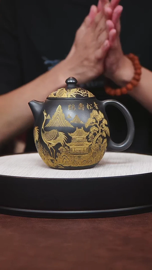 紫砂茶宠宜兴紫砂 描金龙蛋 高艳
