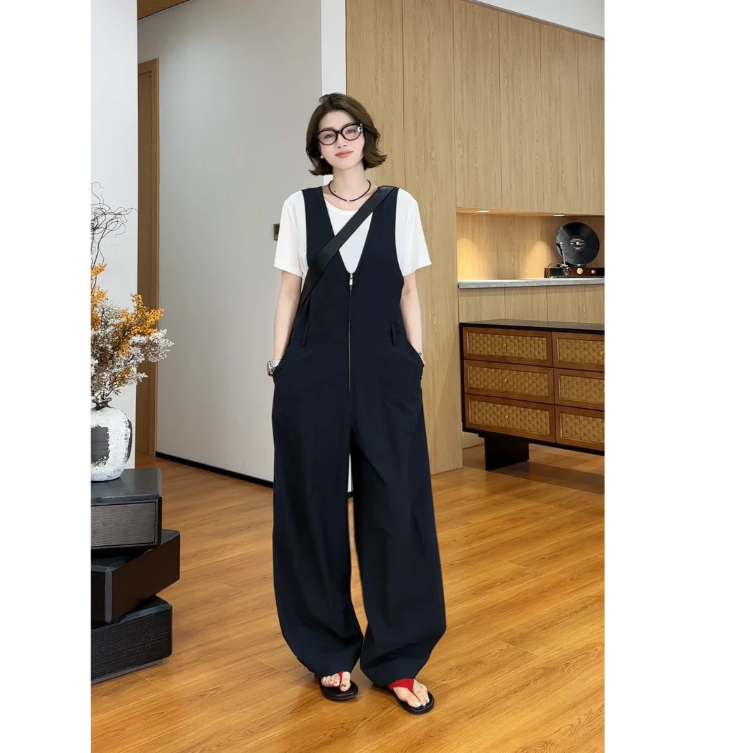 YYOUHAN 高腰裤子【经典回潮】V领拉链背带裤连体裤 2507C4050