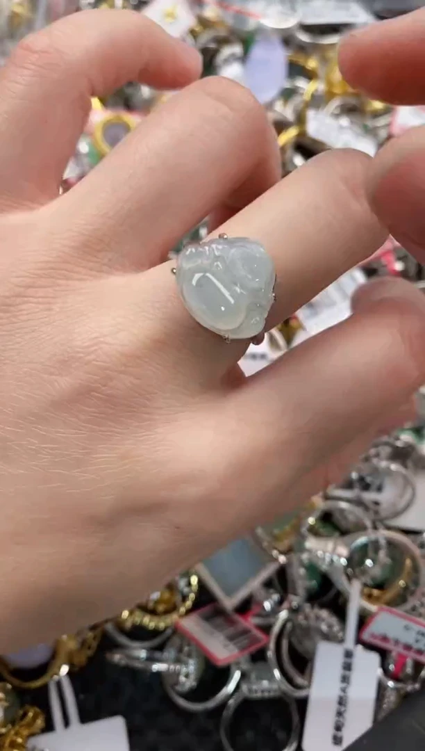 银S925镶嵌戒指翡翠222   3