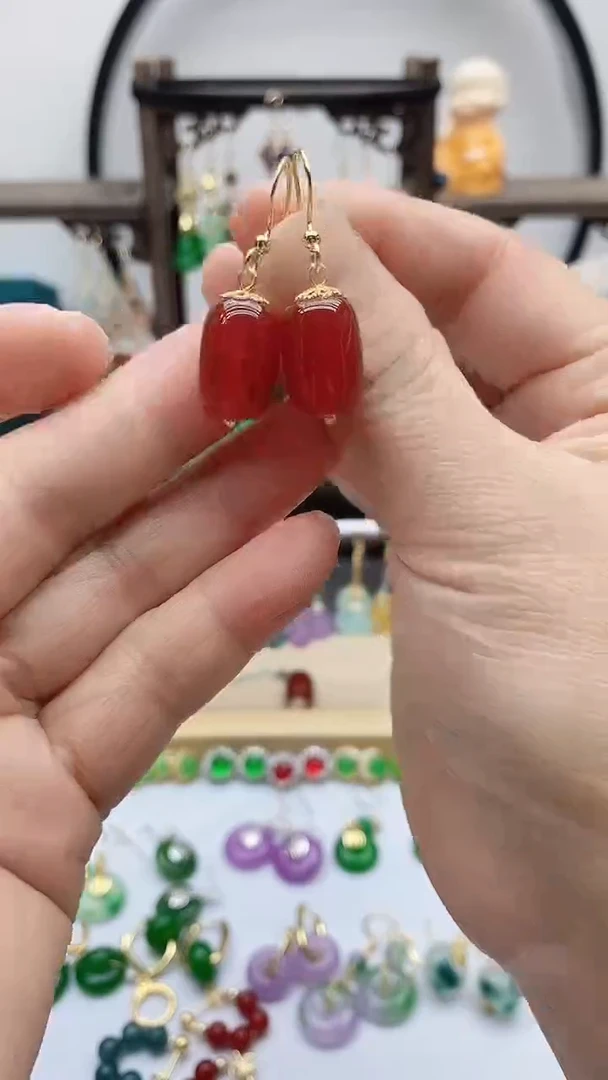 14K金镶嵌南红玛瑙耳饰64