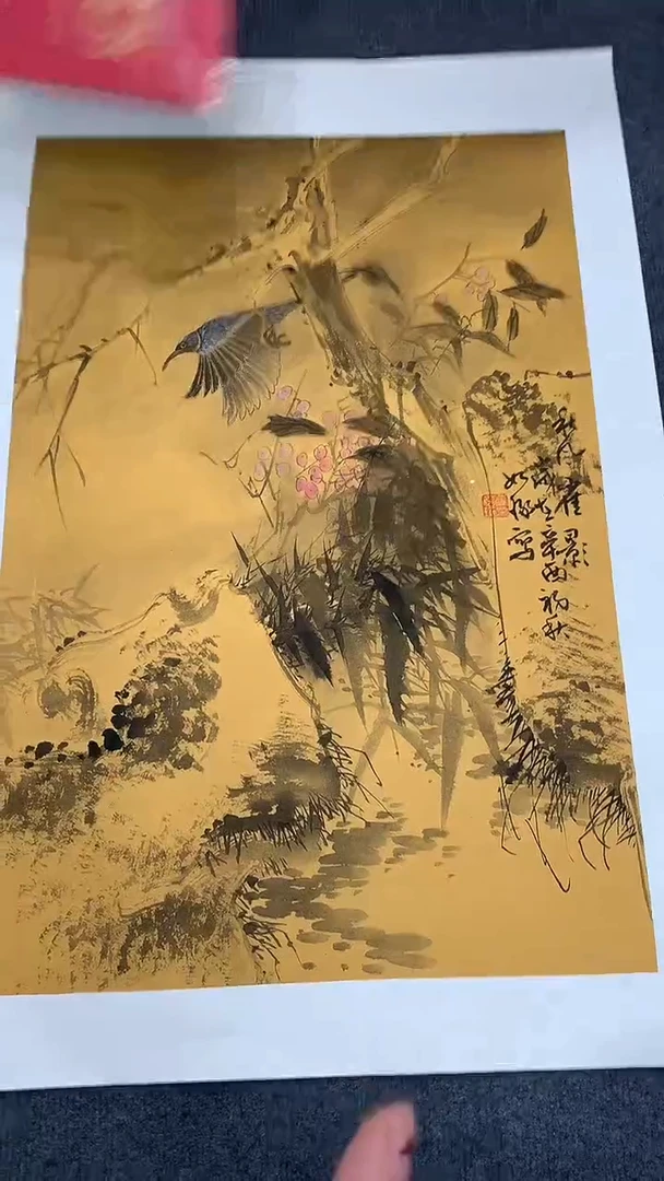 竖款精品四尺开三花鸟，秋风