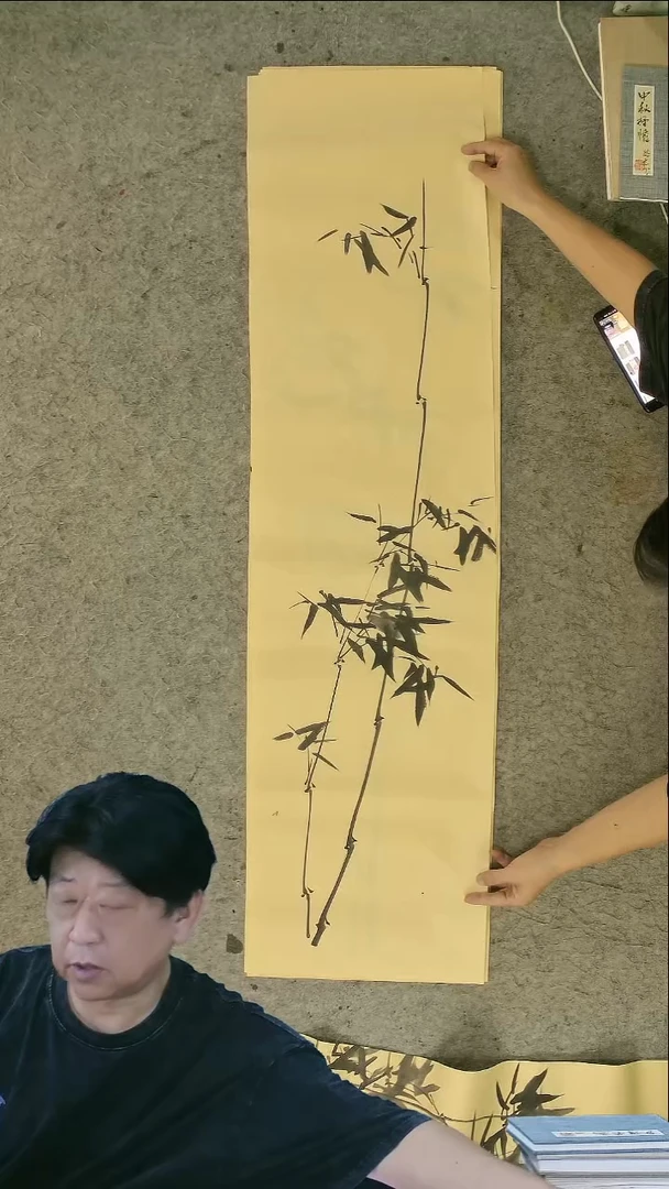 国画四尺对开  墨竹条屏 34*138cm